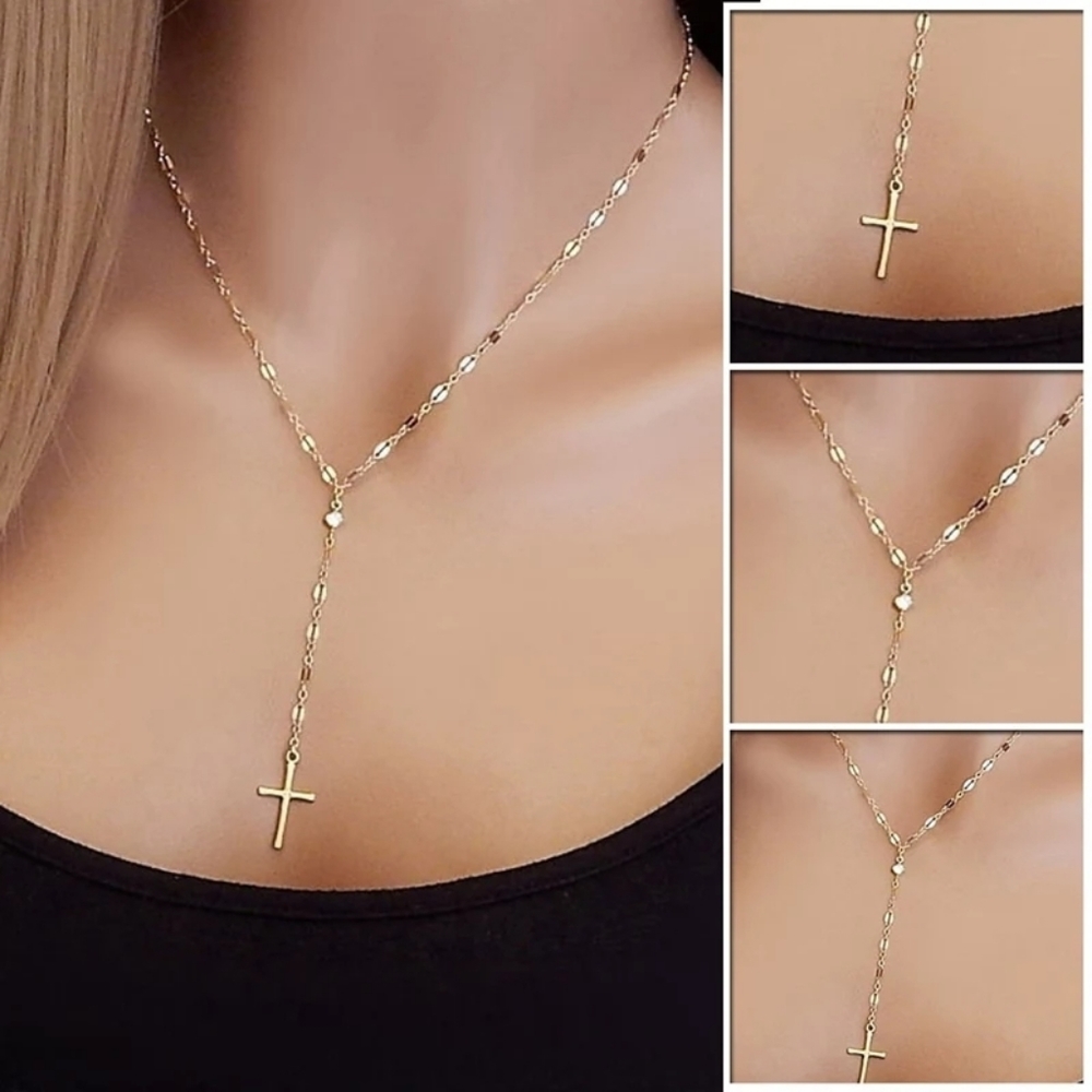 Gold Silver Color Clavicle Chain Cross Pendant Cla